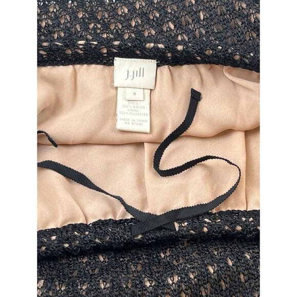 J‎ Jill Skirt Black Crochet Lace Overlay Sz Sm Midi Witchy Goth Adjustable Waist - Picture 3 of 8